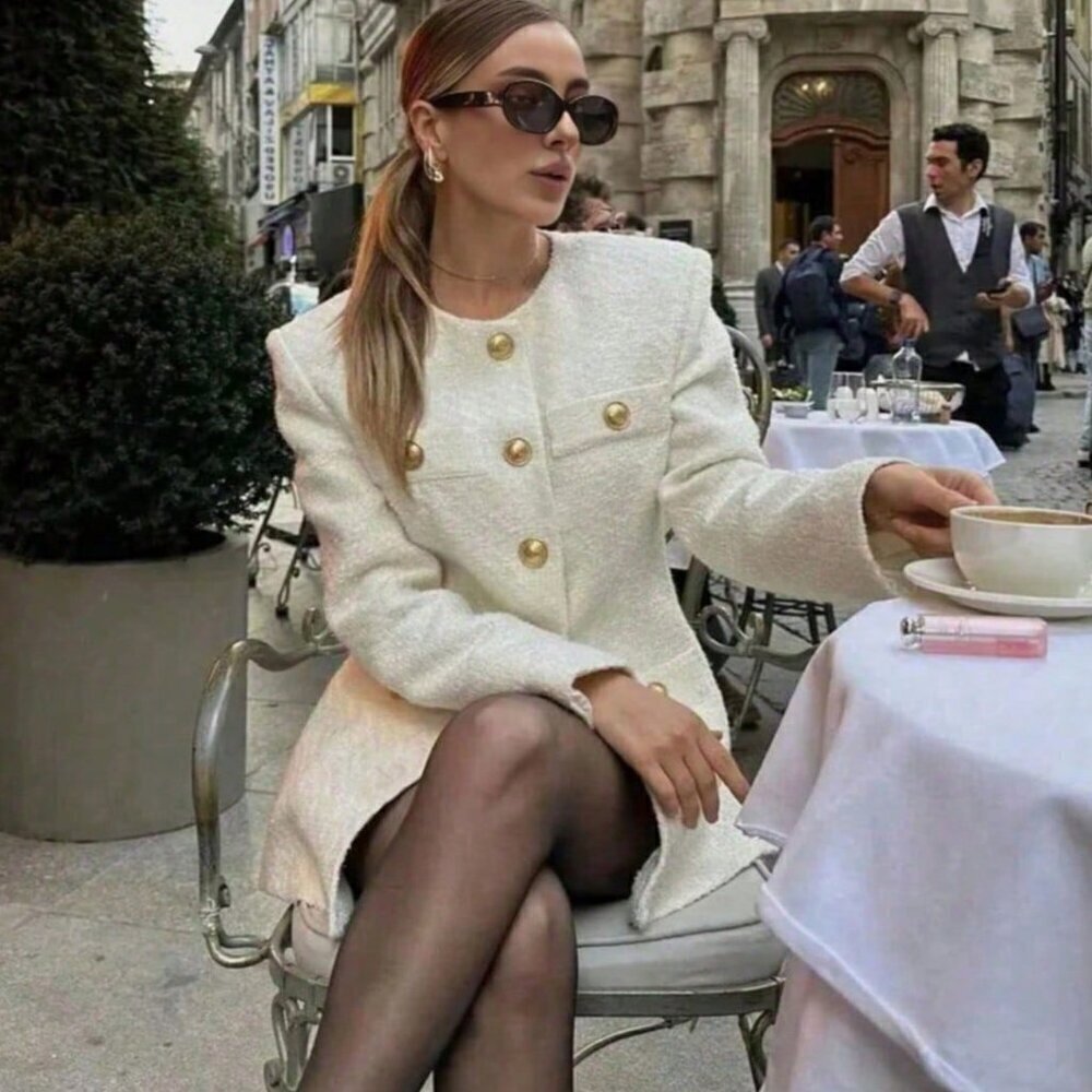Elegant Women's Long Sleeve Metal Button Decor Jacket